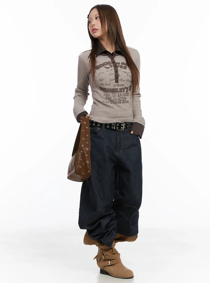 color-block-ribbed-long-sleeve-top-cj512 / Beige