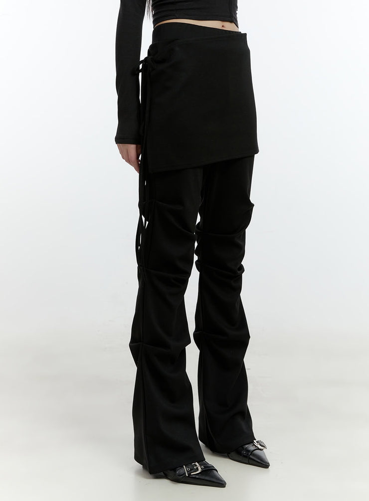 pintuck-layered-bootcut-skirt-pants-cf507 / Black