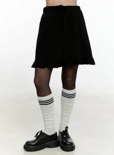 ruffle-trim-midi-skirt-cn506 / Black