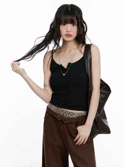 ribbed-button-front-tank-top-il531 / Black