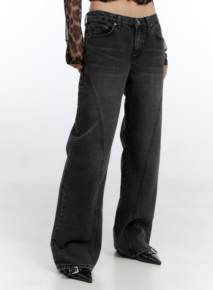 clea-denim-stitched-flared-jeans-co431 / Black