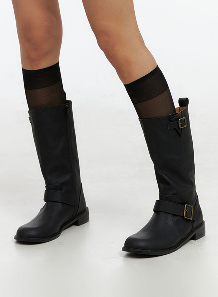 buckle-faux-leather-boots-il419 / Black