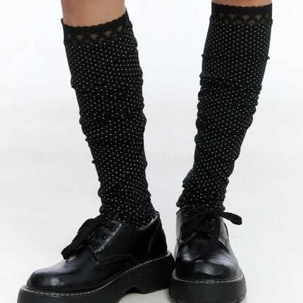 polka-dot-lace-leg-warmers-cs505 / Black