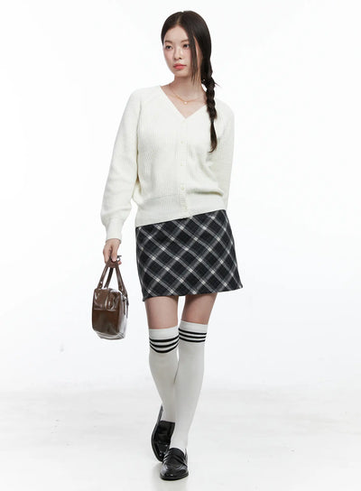 plaid-a-line-mini-skirt-co506 / Black
