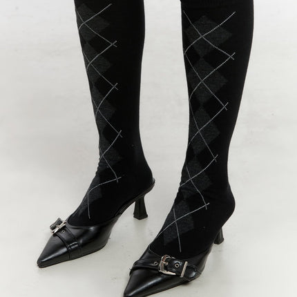 argyle-cotton-long-socks-cn415 / Black