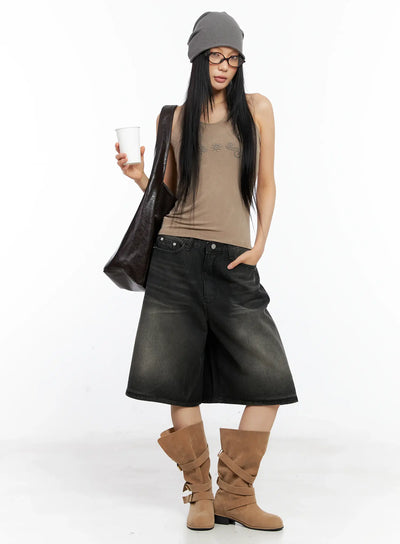 casual-washed-jorts-cl529 / Black