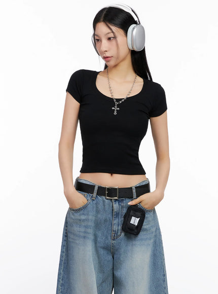 basic-ribbed-cropped-tee-ig508 / Black