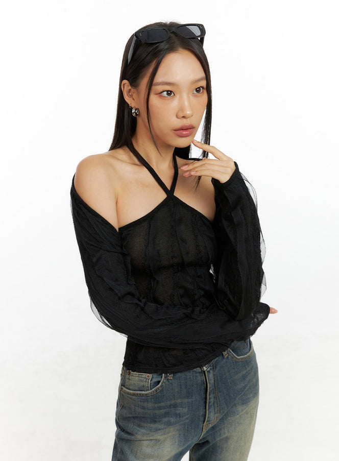 wrinkled-halter-top-and-bolero-ig405 / Black