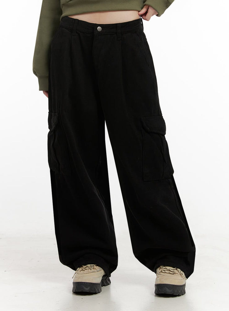 solid-wide-fit-cargo-pants-id402 / Black