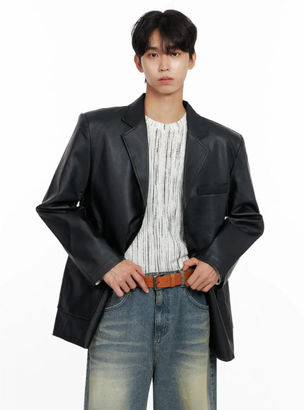 mens-faux-leather-blazer-jacket-io516 / Black