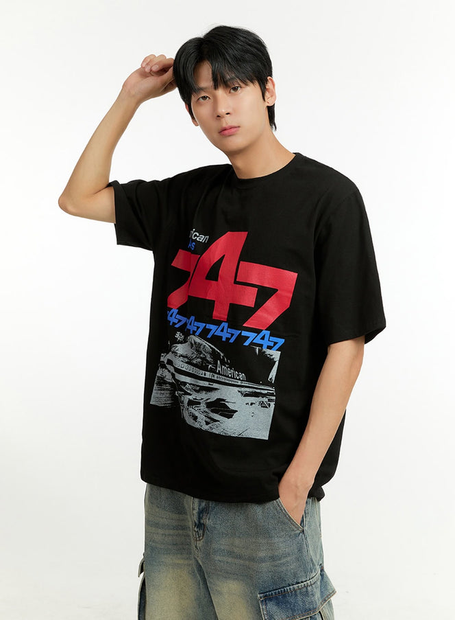 mens-cotton-lettering-graphic-t-shirt-il412 / Black