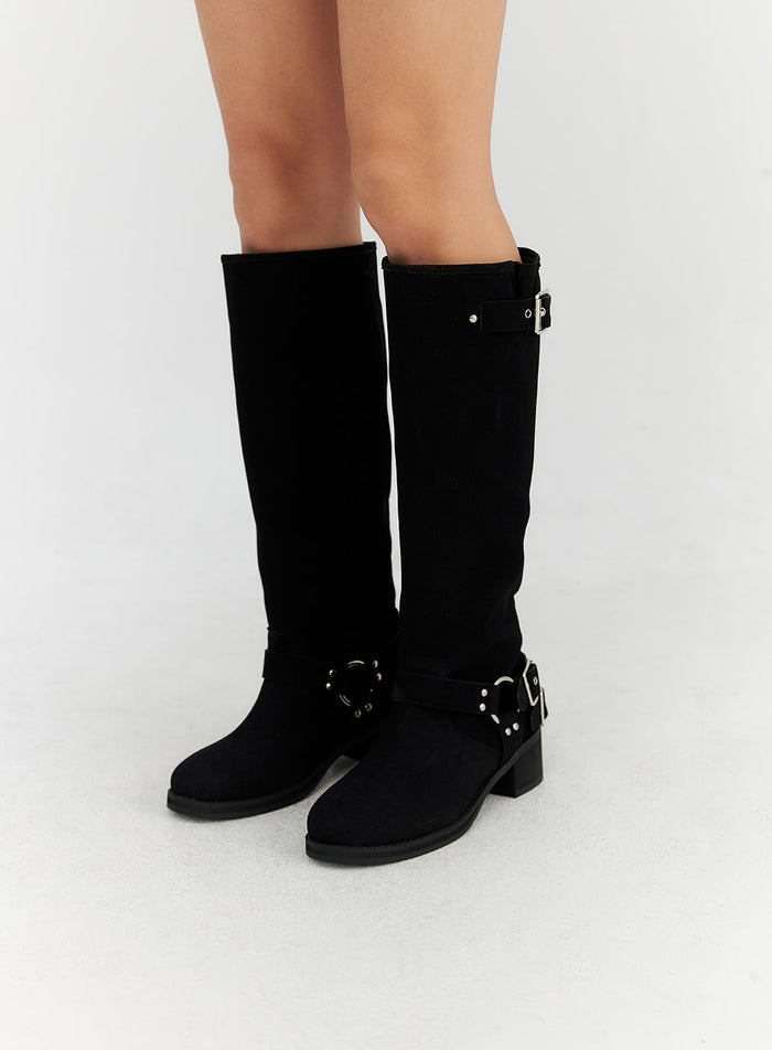 buckle-faux-leather-boots-cn315 / Black
