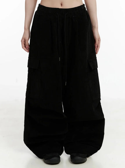 corduroy-wide-cargo-pants-ij521 / Black