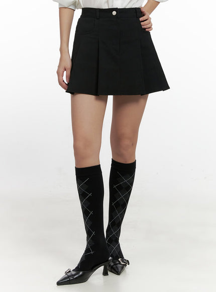 pleated-cotton-mini-skirt-cn415 / Black