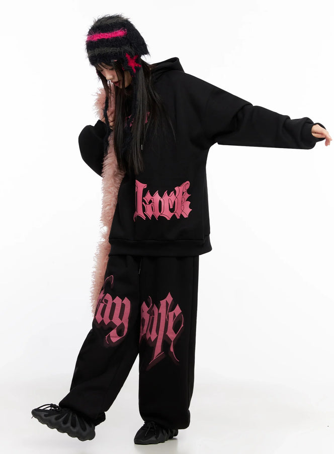 bold-graphic-oversized-hoodie-in503 / Black