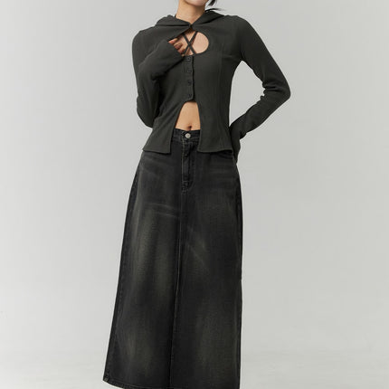 a-line-maxi-denim-skirt-cn320 / Black