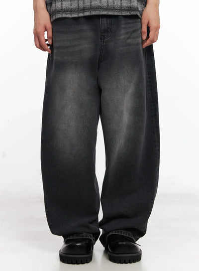 mens-washed-wide-leg-jeans-iu526 / Black