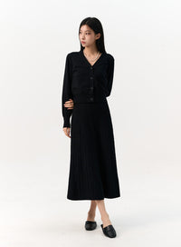 sleeveless-rib-dress-and-cardigan-set-io320 / Black