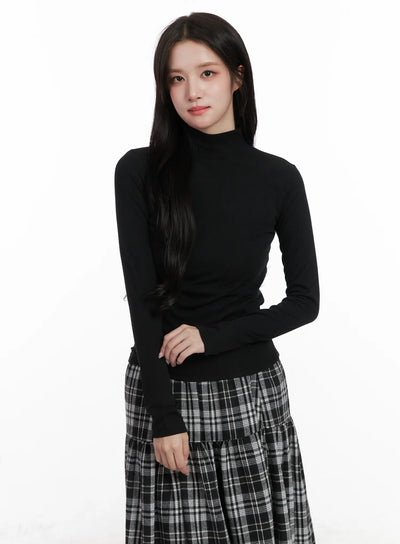 mock-neck-long-sleeve-top-cn527 / Black