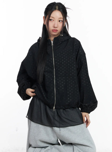 oversized-polka-dot-windbreaker-jacket-cj530 / Black