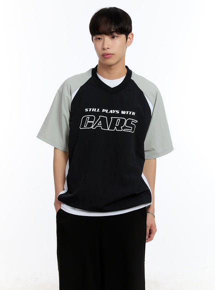 men-s-cars-raglan-windbreaker-t-shirt-iy529 / Black