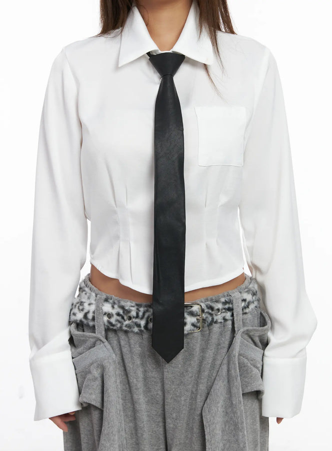 sleek-leather-neck-tie-cj513 / Black