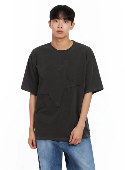 mens-star-patch-t-shirt-il516 / Black