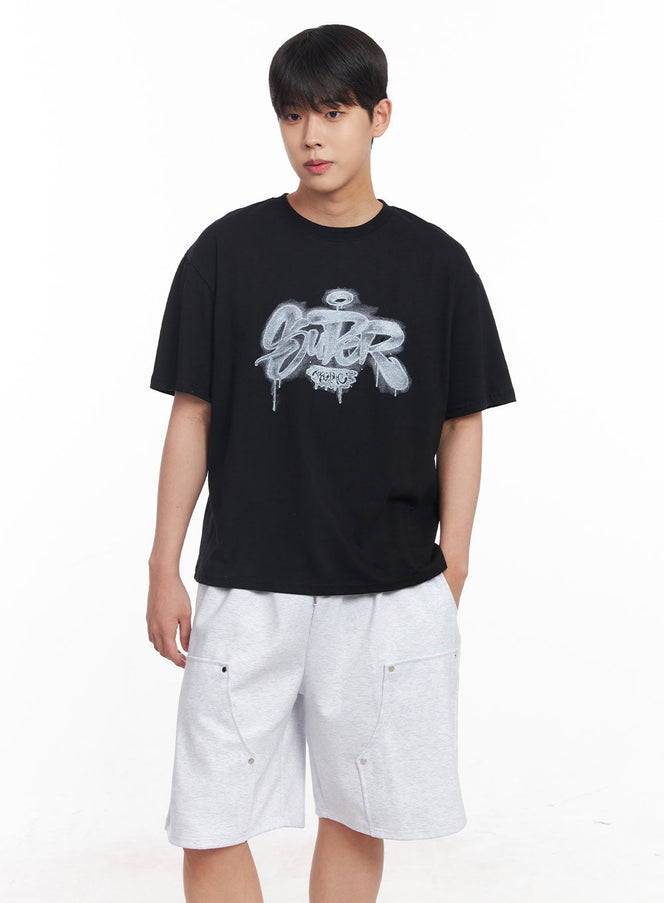 mens-loose-fit-graffiti-t-shirt-iy520 / Black