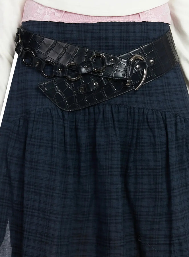 croc-embossed-wide-belt-f516 / Black