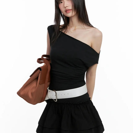 asymmetrical-ruffle-off-shoulder-dress-il531 / Black