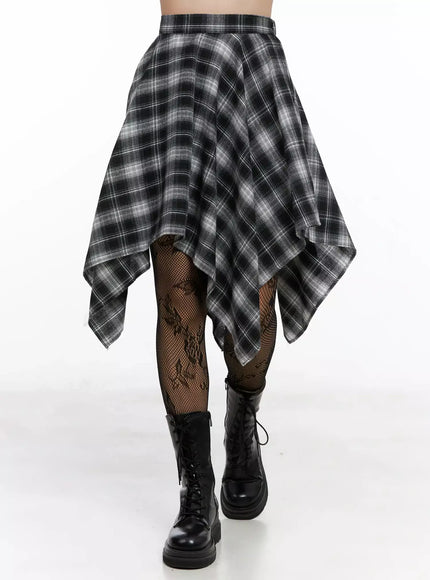 asymmetrical-checkered-layered-skirtig527 / Black