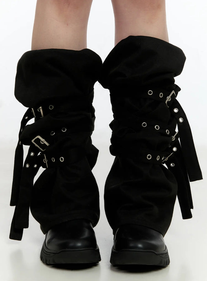 belted-y2k-leg-warmers-cn517 / Black