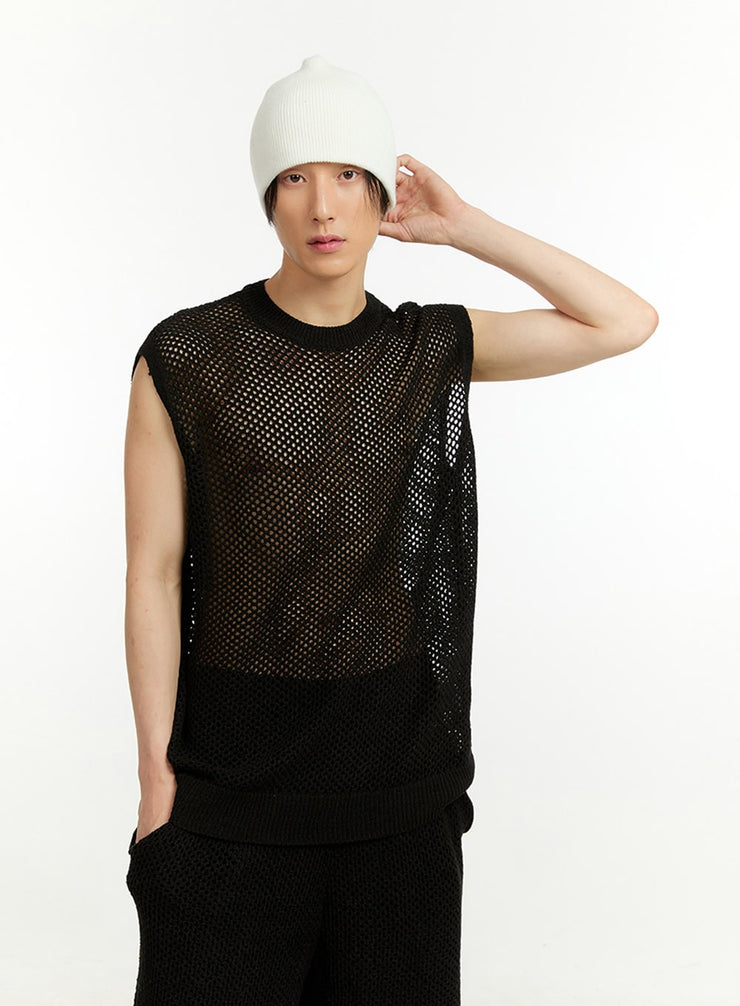 mens-sheer-sleeveless-top-il418 / Black