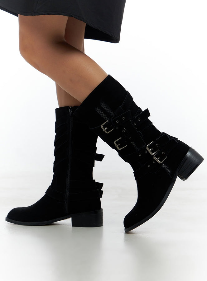 buckle-leather-midi-boots-cs424 / Black