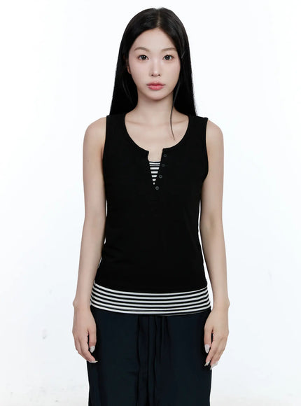 layered-stripe-sleeveless-tank-cg512 / Black
