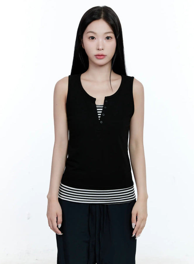 layered-stripe-sleeveless-tank-cg512 / Black