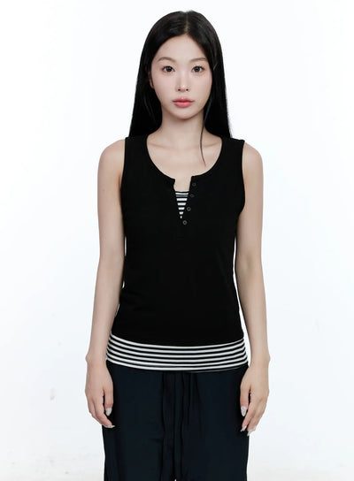layered-stripe-sleeveless-tank-cg512 / Black