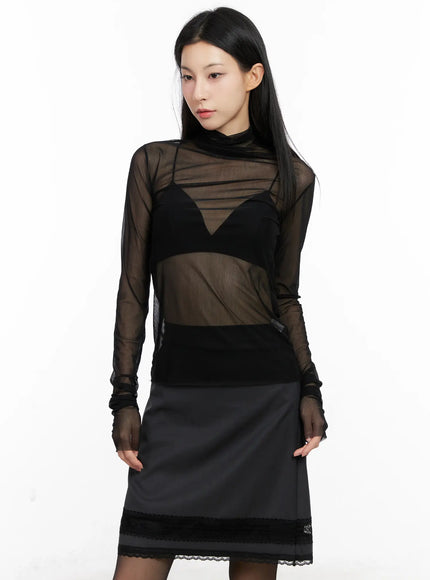 sheer-turtleneck-long-sleeve-top-cg525 / Black