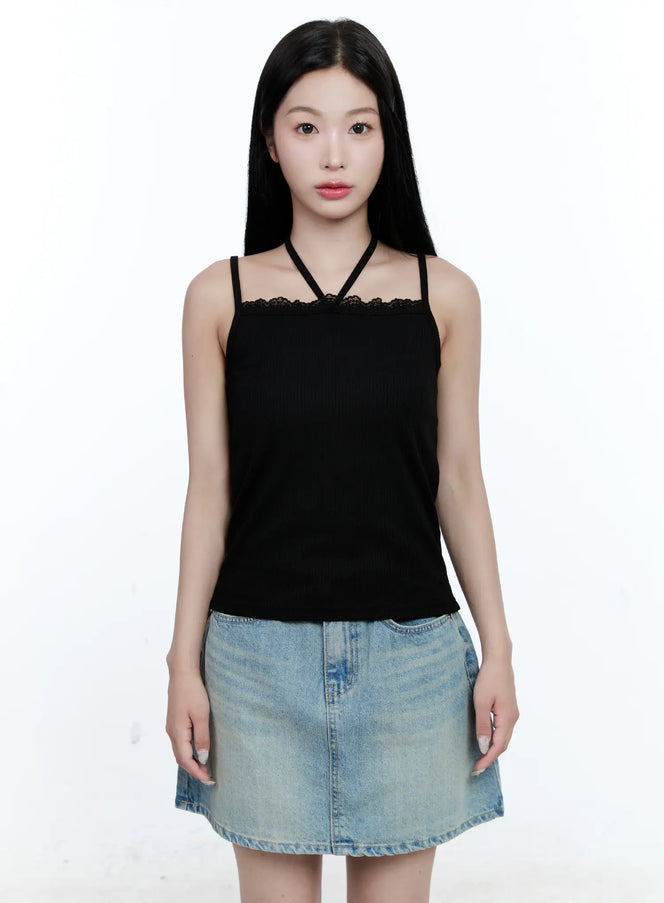 lace-trim-halter-tank-cg512 / Black