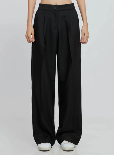 wide-leg-pintuck-slacks-in507 / Black