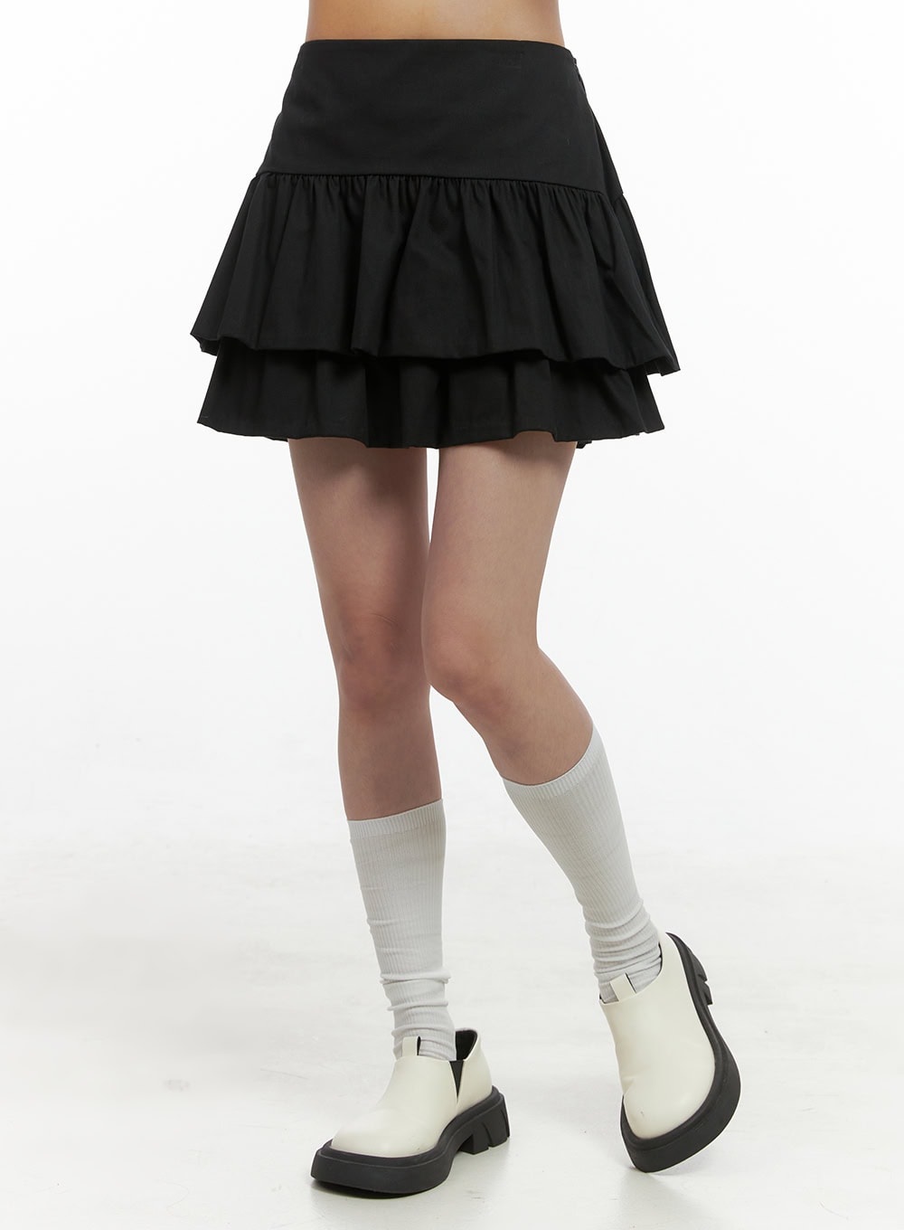 ruffle-waist-cotton-mini-skirt-os416 / Black