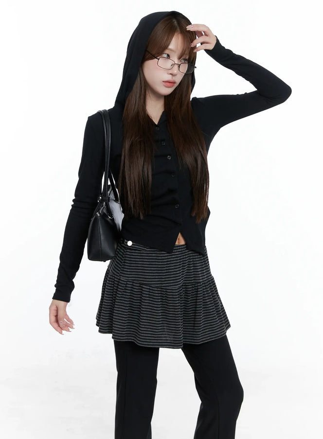 twisted-button-up-hooded-cardigan-cs501 / Black