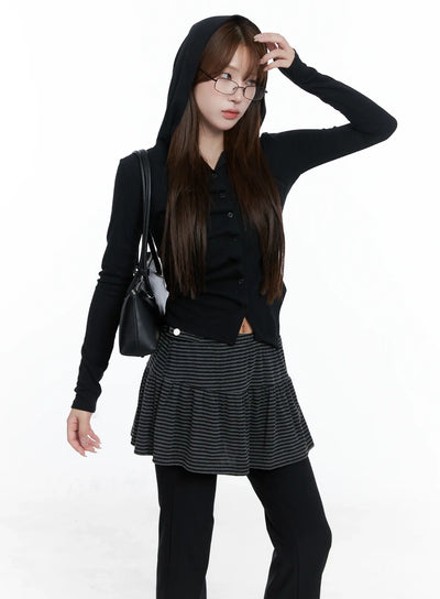 twisted-button-up-hooded-cardigan-cs501 / Black