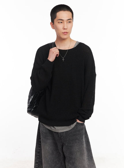 mens-cozy-waffle-knit-sweater-iy505 / Black