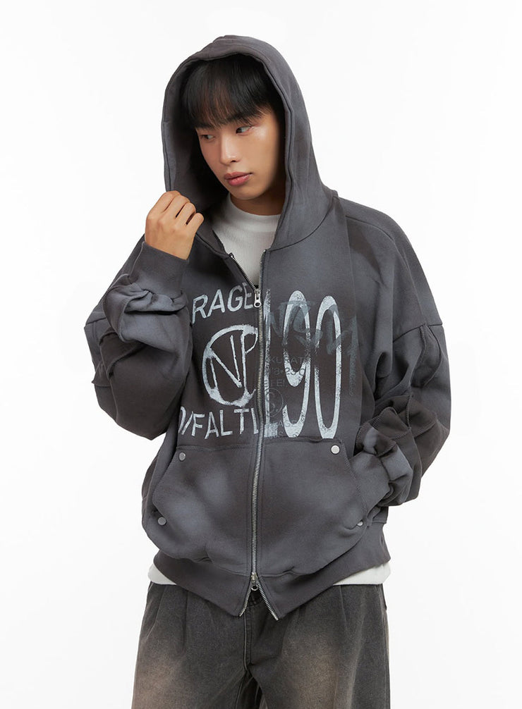 mens-paint-washed-graphic-zip-up-hoodie-io420 / Black