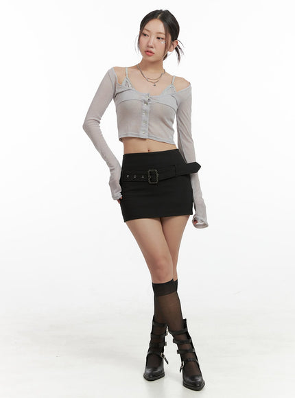 buckle-detail-mini-skirt-og407 / Black