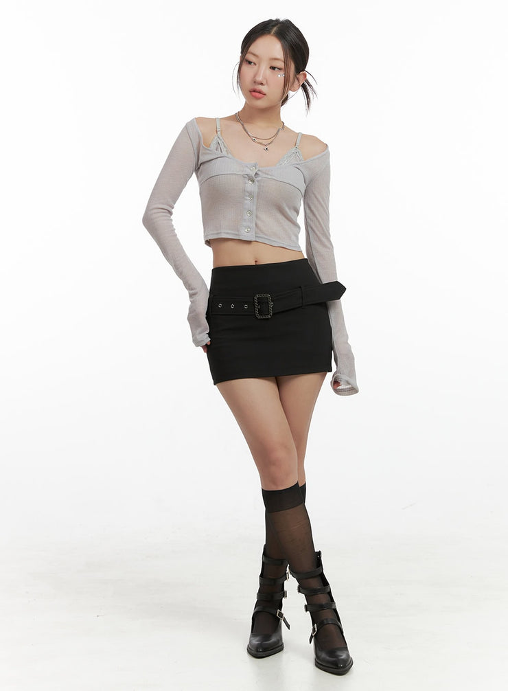 buckle-detail-mini-skirt-og407 / Black