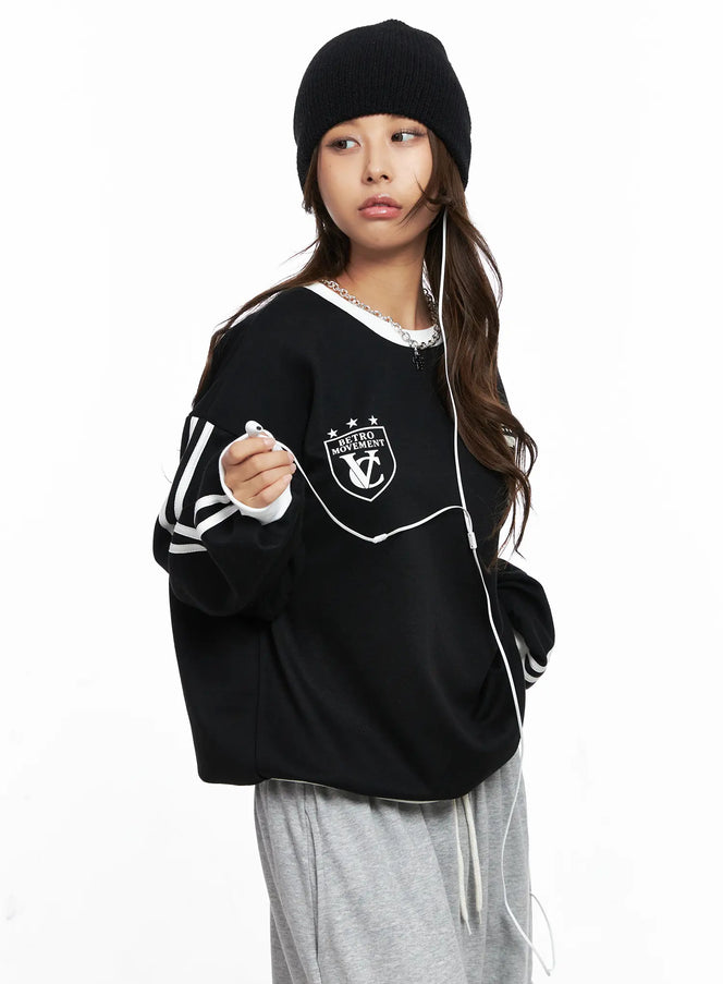 oversized-contrast-sweatshirt-co513 / Black