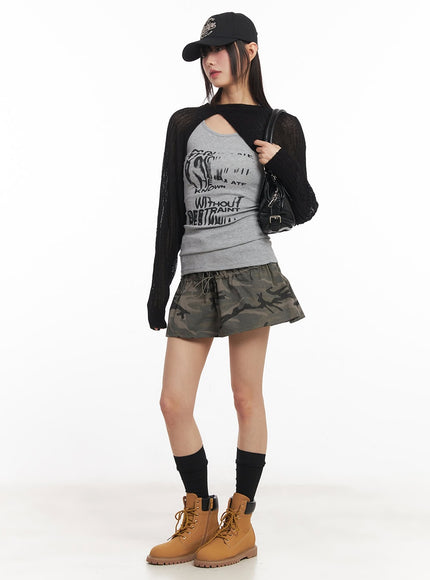 knit-mesh-bolero-top-ca522 / Black