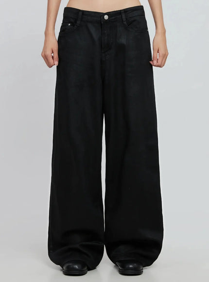 wide-leg-faux-leather-pants-io530 / Black